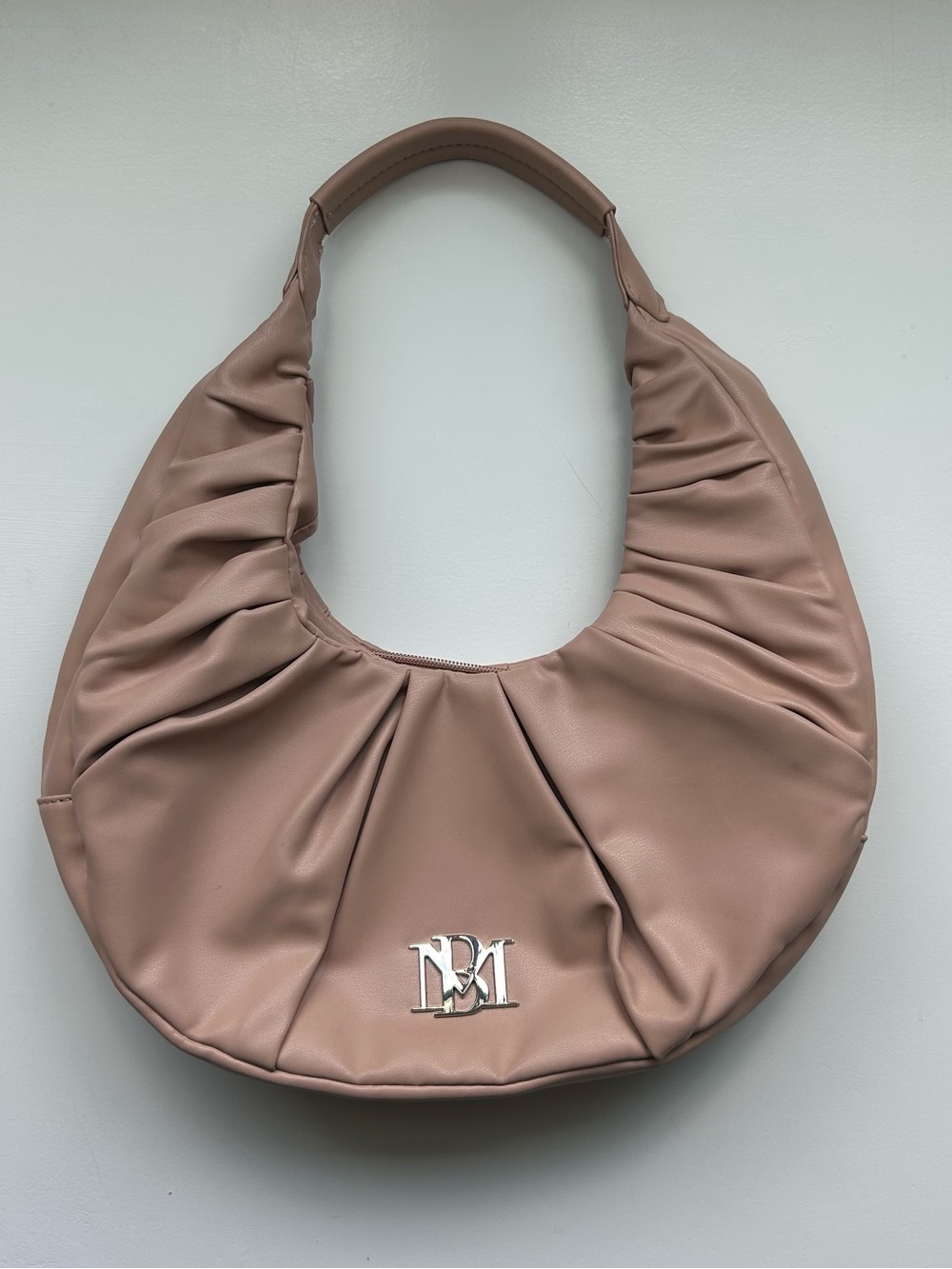 Tan Badgley Mischka Ruched Crescent Shoulder Bag